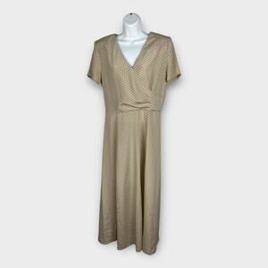 Vintage 80s Classic Tan and White Polka Dot Midi Dress D. J. Summers Size 12